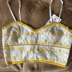 Forever 21 White & Yellow Lace Crop Top NWT
